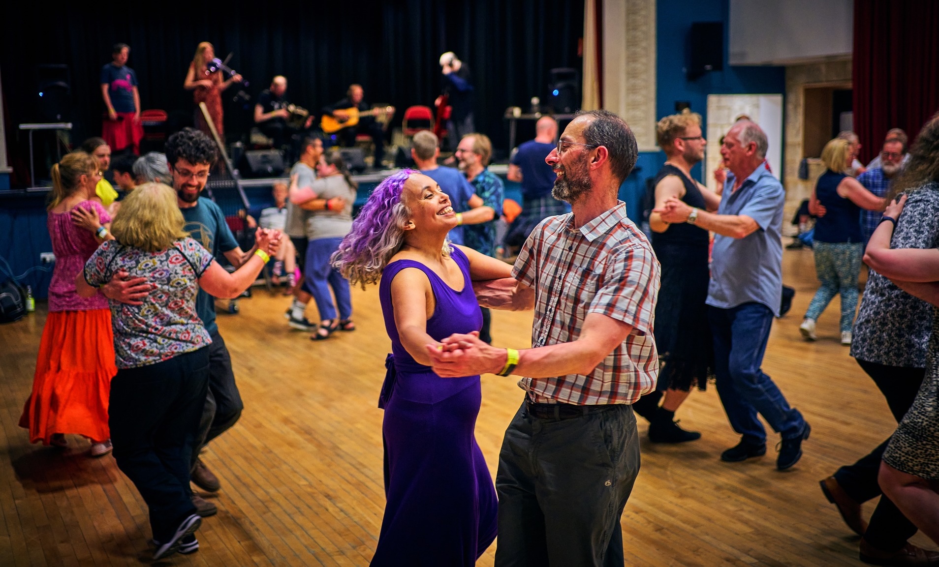 Dancers at a contra at Chippenham Folk Festival